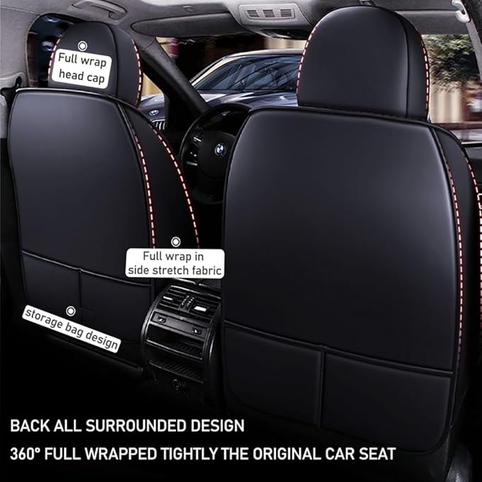 for Chevy Equinox Seat Covers 2005-2026, Full Coverage Customized Car Seat Covers, Premium Leather Waterproof Stain-Resistant Easy to Install (Standard 2 Seats, Black)