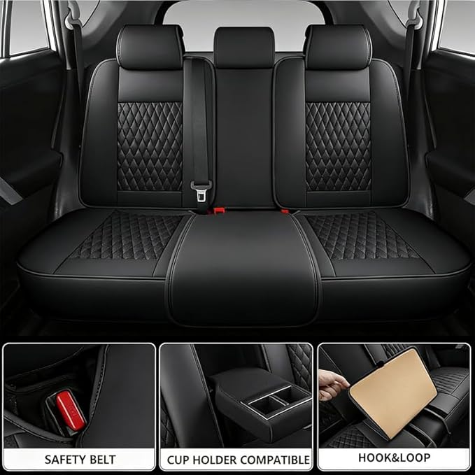 Car Seat Covers Full Set Custom Fit for Ford Bronco Sport 2021-2026 - Premium Faux Leather with Lumbar Support | Breathable, Waterproof, Anti-Slip, Durable (Black,Full Set)
