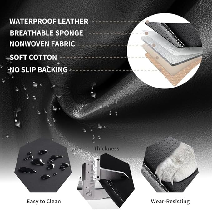 Car Seat Covers Full Set Custom Fit for Saturn ION 2003-2010-Luxury Leather with Lumbar Support, Breathable, Waterproof, Anti-Slip, Durable, Easy to Install (Black&White,Full Set)
