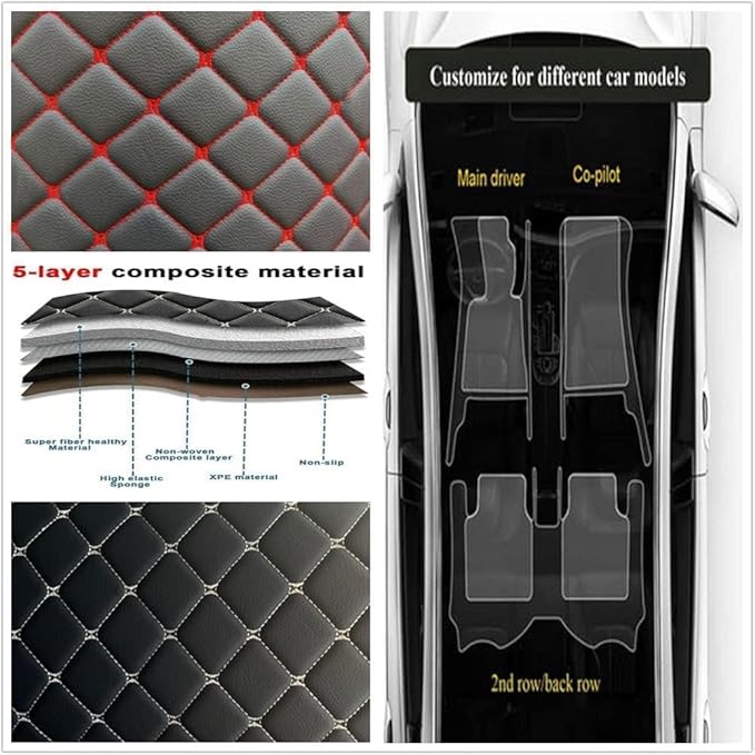 Custom Making Car Floor Mats Protection Pads for 99% Sedan/Coupe/Hatchback/SUV/Pickup Men Women Car Floor Mats Coverage Pads Anti-Slip Leather Floor Lining (Red+Black Stripe)