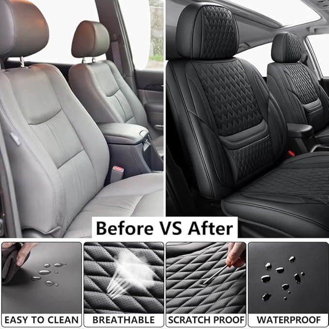 Front Seat Car Seat Covers Custom Fit for Pontiac G3 2009-2010 - Premium Faux Leather with Lumbar Support | Breathable, Waterproof, Anti-Slip, Durable (Black,Front Seat)