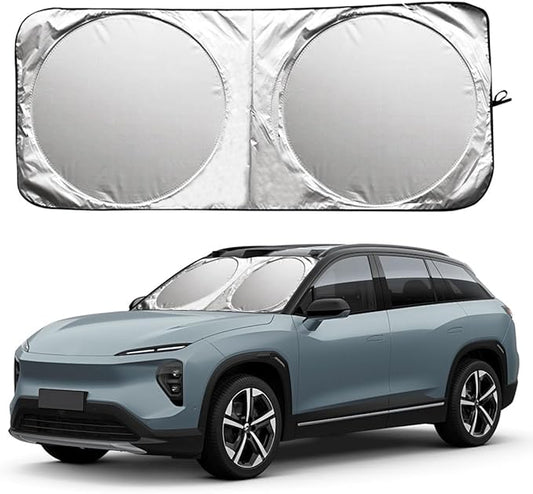 Car Windshield Sun Shade, Cool Reflective Sun Blocker, Foldable Car Front Window Covers, Sun Protection Automotive Glass Shade for Comfortable Driving for Universal Car SUV Truck (59.06x27.56'')