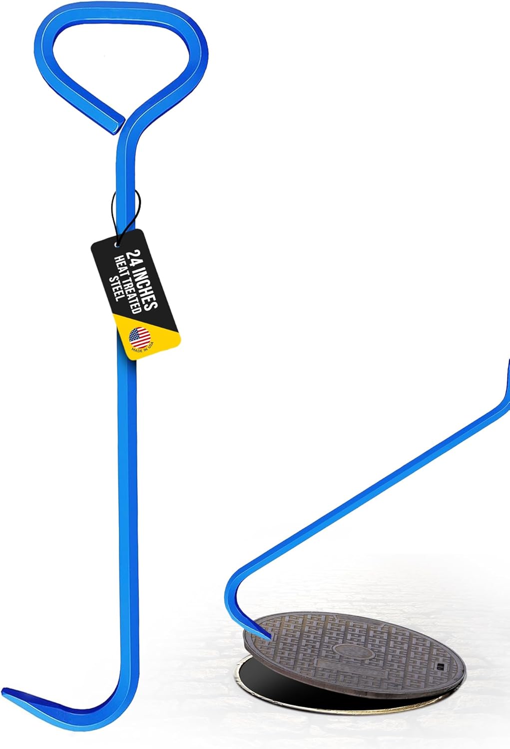 T&T Tools 24-Inch Manhole Hook - Heavy Duty Single Hook for Lifting Manhole Covers, Storm Drains, Septic Tank Risers - Rigid Hex Alloy Steel Tool for Lifting, Pulling, and Removing Covers - 1 Pack