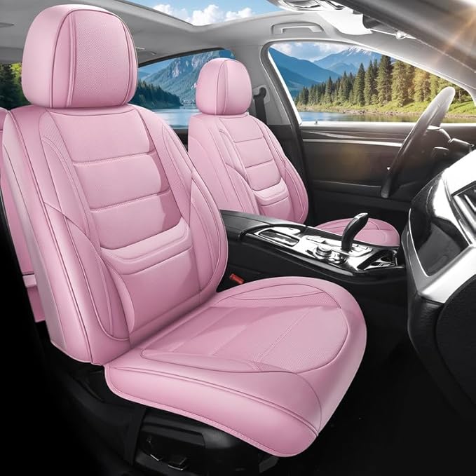Car Seat Covers Full Set Custom Fit for Saturn ION 2003-2010 - Premium Leather with Lumbar Support, Breathable, Anti-Slip & Excellent Seating Experience (Pink, Full Set)