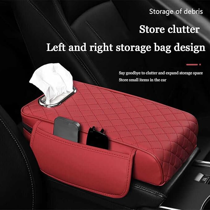 Car Center Console Cover for Toyota Highlander 3.Generation 2013-2020, Leather Car Arm Rest Cover, Car Armrest Cushion with 2 Storage Bags Car Center Console Armrest Pad, E Gray