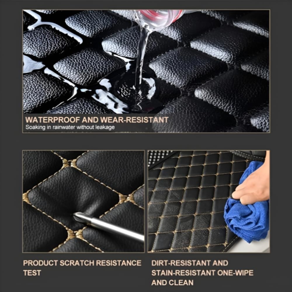 Add Personal Touch to Your Vehicle with IMEISH Customizable Logo Text Car Mats for 99% of vehiclesPads Protection Non-Slip Leather Floor Liners (Beige and Black Beige)