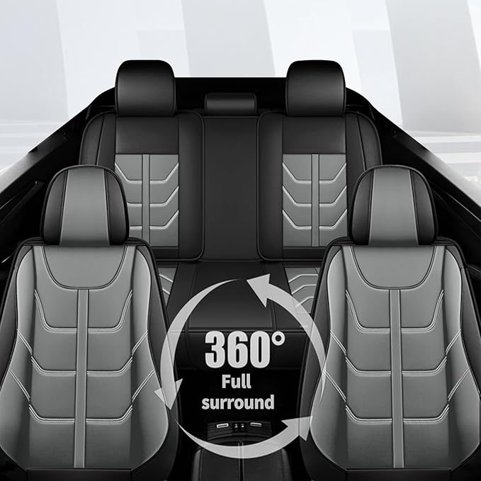 TTX LIGHTING Car Seat Covers fit for Chevrolet Malibu 2009-2026 Full Set: Premium Leather Automotive Seat Cover with Airbag Compatible Waterproof (5 Seats, Black & Gray)