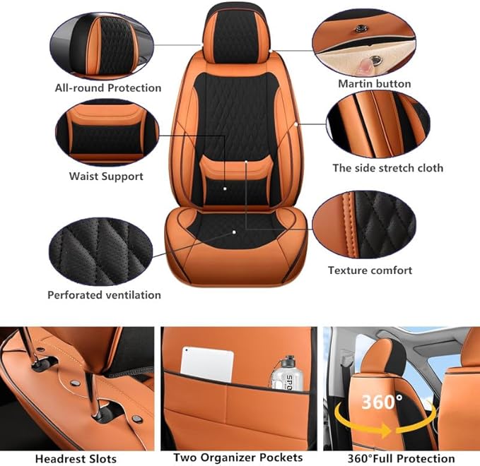 Car Seat Covers Full Set Custom Fit for Buick Envision 2016-2026 - Premium Faux Leather with Lumbar Support | Breathable, Waterproof, Anti-Slip, Durable (Black&Brown,Full Set)
