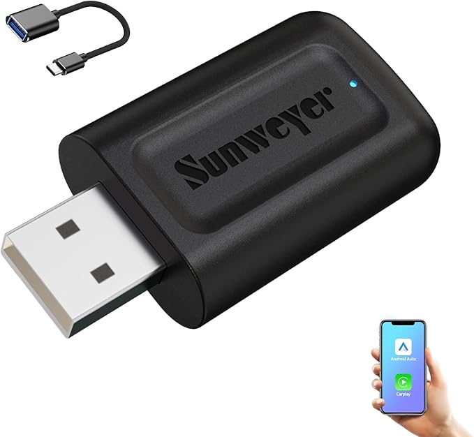 Sunweyer Wireless CarPlay & Android Auto Adapter 2 in 1 Auto Connect Box, Supports Online Updates Wired to Wireless for Cars Have Wired Carplay