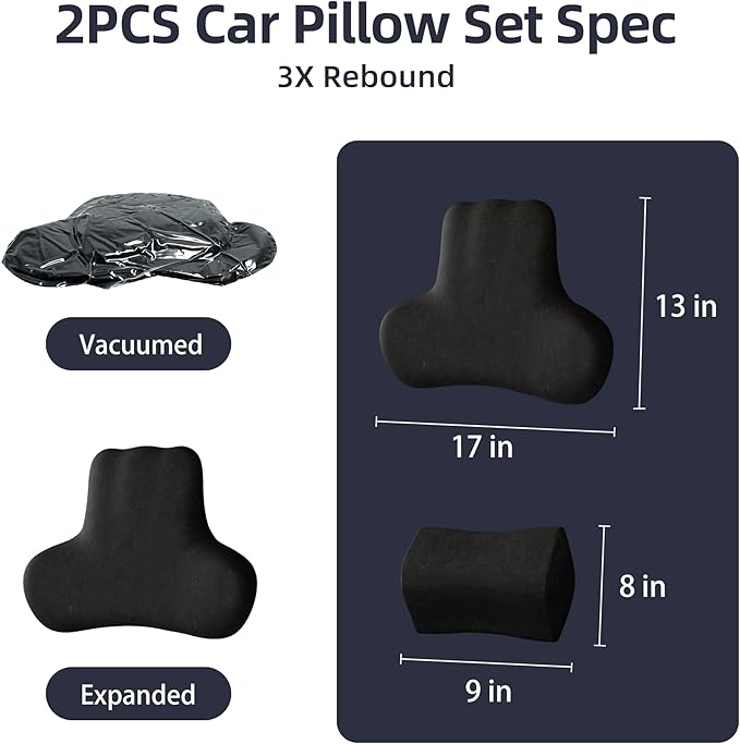 Car Neck & Lumbar Support Pillow Set for Kia Telluride, Soft Memory Foam Headrest & Back Cushion, Ergonomic Comfortable Seat Support for Daily Driving and Long Trips Car Interior Accessories