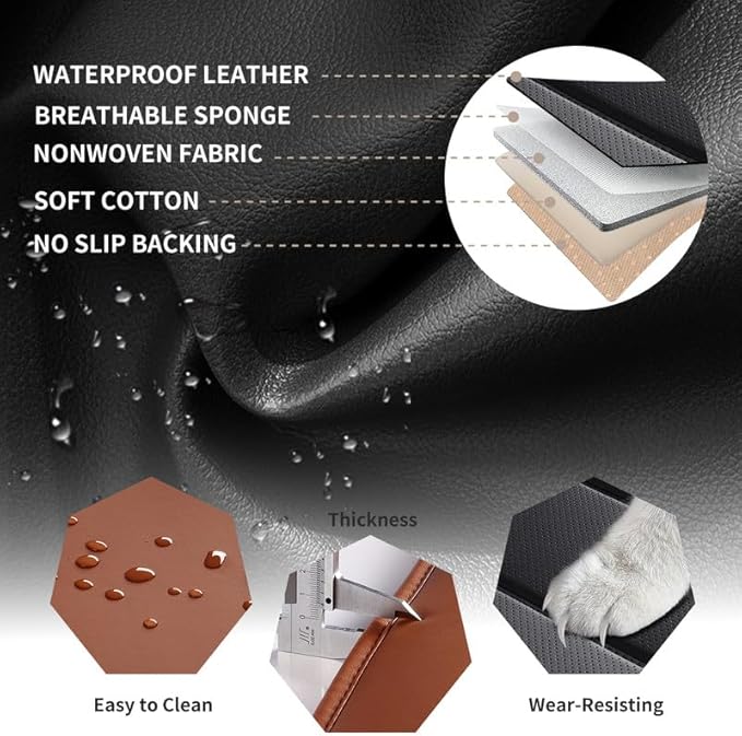 Car Seat Covers Full Set Custom Fit for Ford Maverick 2022-2026-Luxury Leather with Lumbar Support, Breathable, Waterproof, Anti-Slip, Durable, Easy to Install (BlackBrown,Full Set)