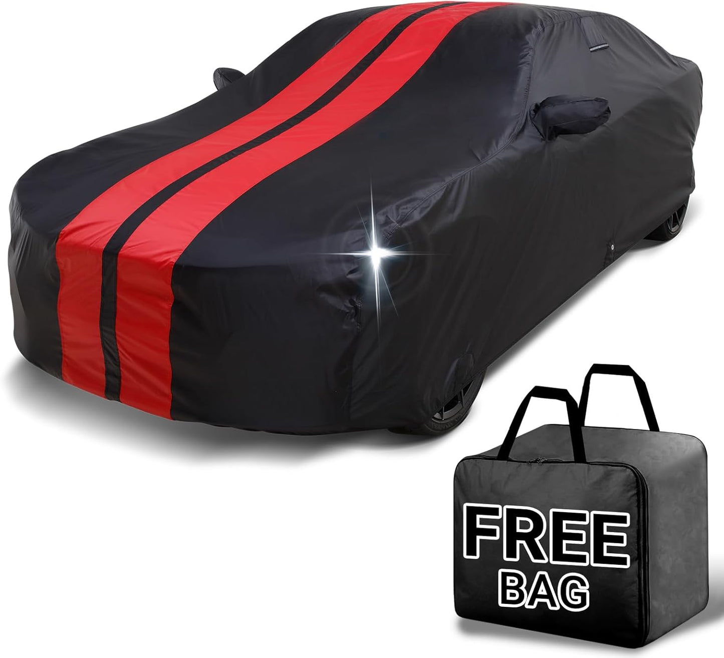 iCarCover Custom Car Cover for Buick Lesabre (1986-1991) Waterproof All-Weather Rain Snow UV Sun Protector Full Exterior Indoor Outdoor Car Cover (Stripe - Black/Red)