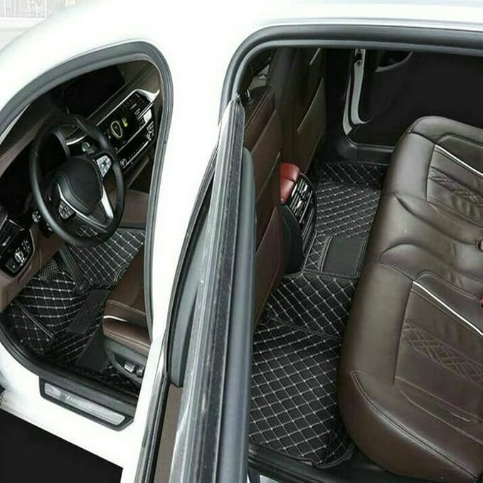 TREGOO All Weather Car Mats Custom Fit Non Slip Floor Mats for 1998-2025 Cars Personalized Leather Protection Pads Suitable for Men Women (Edge Orange Medium Black Beige)