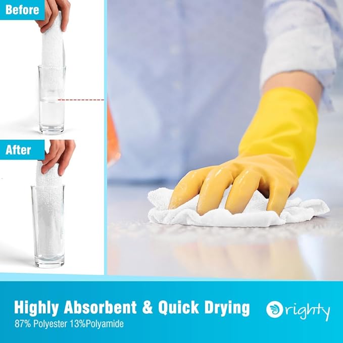 Orighty Cleaning Cloths, Shop Towels 50 Pack, Shop Rags Reusable, Microfiber Cleaning Rags Bulk for Cars, Multi-Purpose Lint Free Towels for Automotive, Mechanic, Kitchen, 11.5’’ x 11.5’’, White
