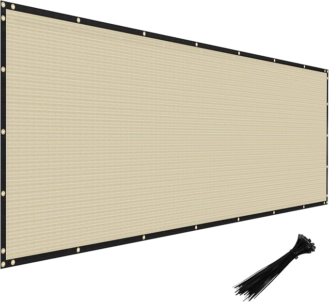 Windscreen4less Privacy Fence Screen Heavy Duty Windscreen Fencing Mesh Fabric Shade Net Cover with Brass Grommtes for Outdoor Wall Garden Yard Pool Deck, 8'x49' Beige