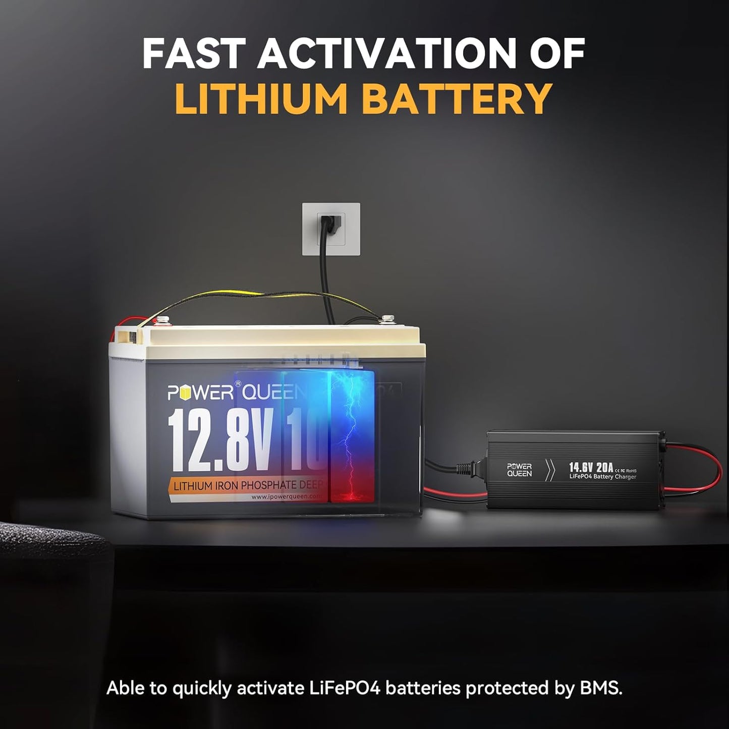 Power Queen 14.6V 20A LiFePO4 Battery Charger, 2-Stage Automatic Smart Battery Charger and Maintenance, LiFePO4 Lithium Batteries Charger, Suitable for 12V (12.8V) Lipo Lithium Iron Phosphate Battery