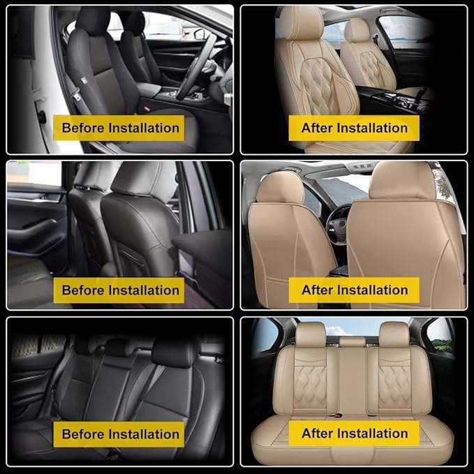 AOMSAZTO Car Seat Covers,Full Set 5 Seats Custom Fit for Jeep Patriot 2007-2017,Faux Leather Automotive Cushion Covers Seat Protector,Airbag Compatible Waterproof Beige