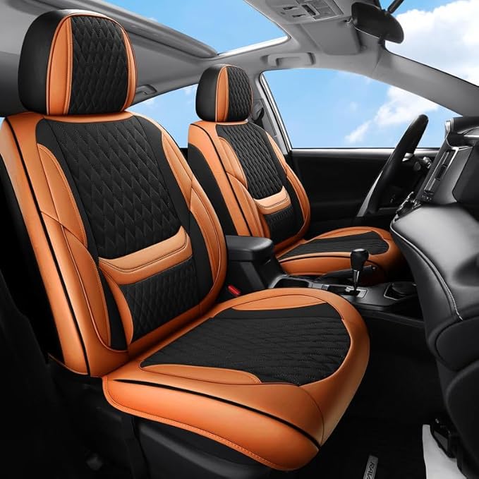 Front Seat Car Seat Covers Custom Fit for Ford Focus 2000-2018 - Premium Faux Leather with Lumbar Support | Breathable, Waterproof, Anti-Slip, Durable (Black&Brown,Front Seat)