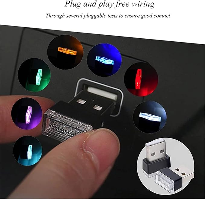 1/4/10 PCS USB LED Light Car Interior Styling Atmosphere Decorative Lamps Mini Universal Portable Ambient Lighting Kit Red Bule(10 PCS_Ice Blue)