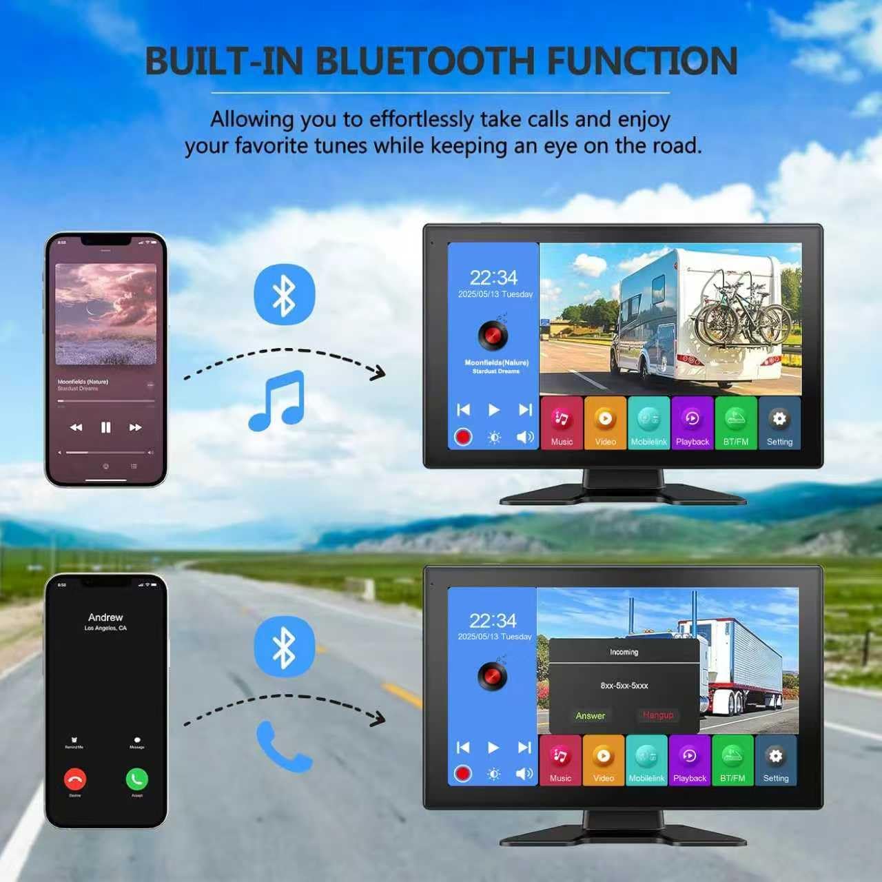 4K RV Backup Camera System,10.1" Quad Split Touchscreen Monitor with 4 1080P Nightvision Cameras, Bluetooth Music USB Video Play with DVR Recording for RV Truck Trailer Van