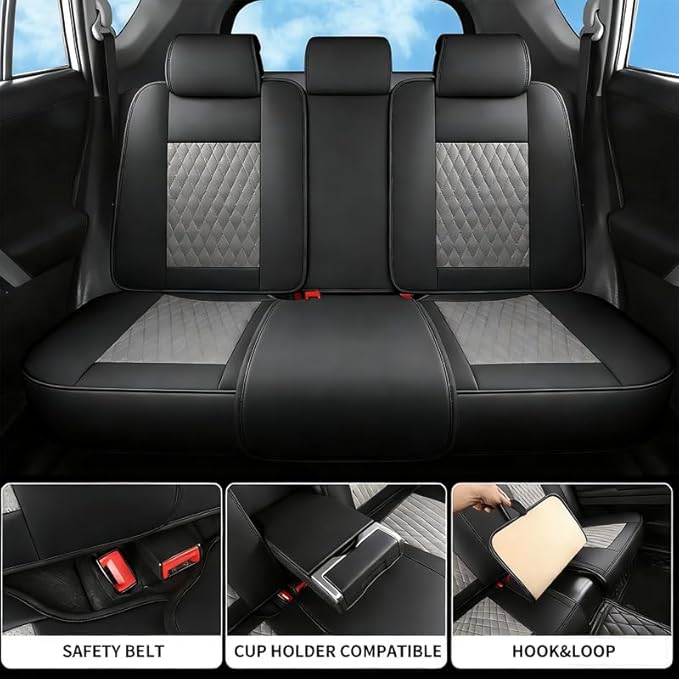 Car Seat Covers Full Set Custom Fit for Ford Bronco Sport 2021-2026 - Premium Faux Leather with Lumbar Support | Breathable, Waterproof, Anti-Slip, Durable (Black&Gray,Full Set)