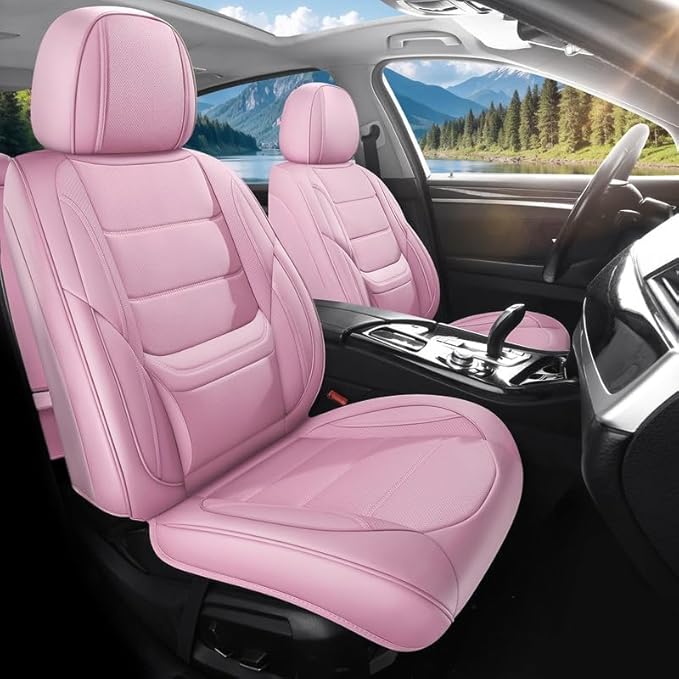 Car Seat Covers Full Set Fit for Buick Encore GX 2012-2026, Premium Faux Leather Waterproof Car Seat Protectors with Lumbar Support, Breathable Anti-Slip Easy to Install(Pink,Full Set)