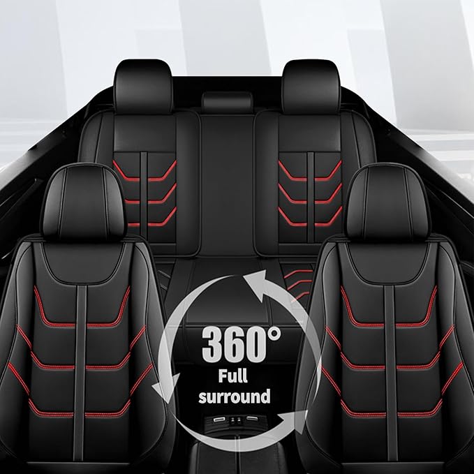TTX LIGHTING Car Seat Covers fit for Kia Rio 2013-2023 Full Set: Premium Leather Automotive Seat Cover with Airbag Compatible Waterproof (5 Seats, Redline)