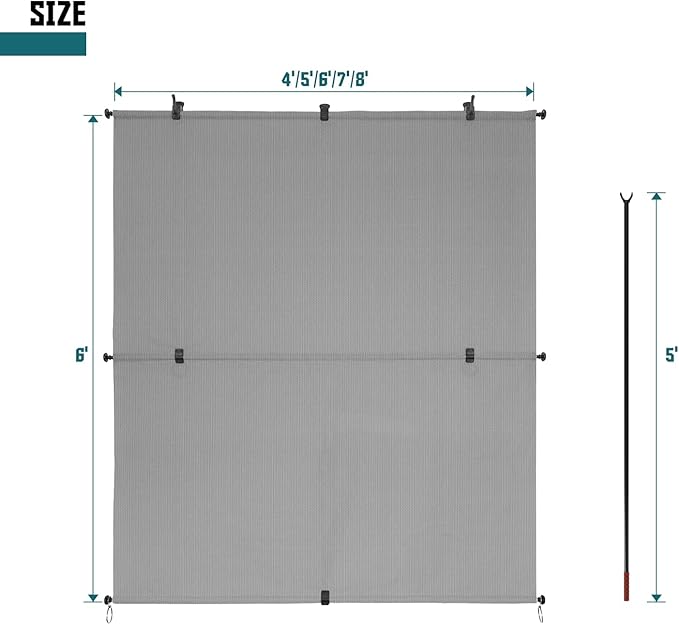 Bynbbur 8'W x 13'H Outdoor Patio Shades Foldable Roller Blinds, 220 GSM Sun Shade Roll Up Porch Screens Exterior Shade Cloth for Deck Pergola Backyard, Light Gray