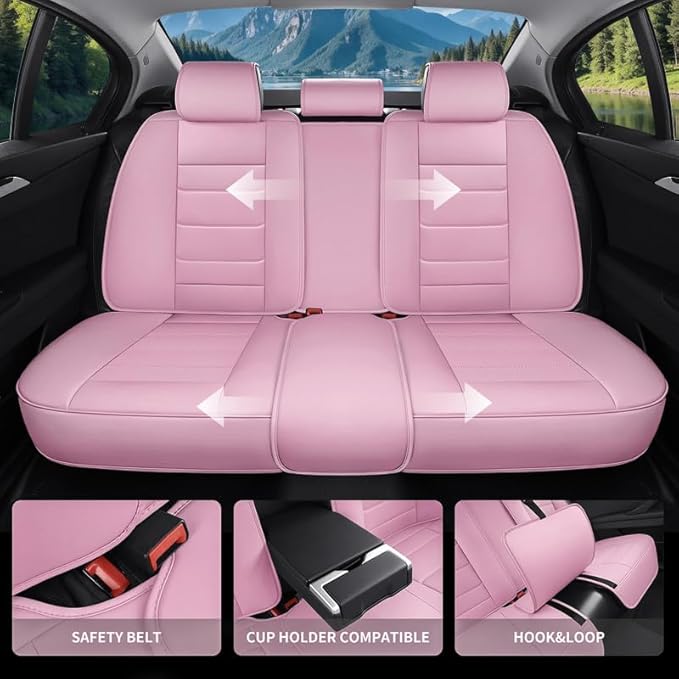 Car Seat Covers Full Set Custom Fit for Ford Escape 2001-2026 - Premium Leather with Lumbar Support, Breathable, Anti-Slip & Excellent Seating Experience (Pink, Full Set)