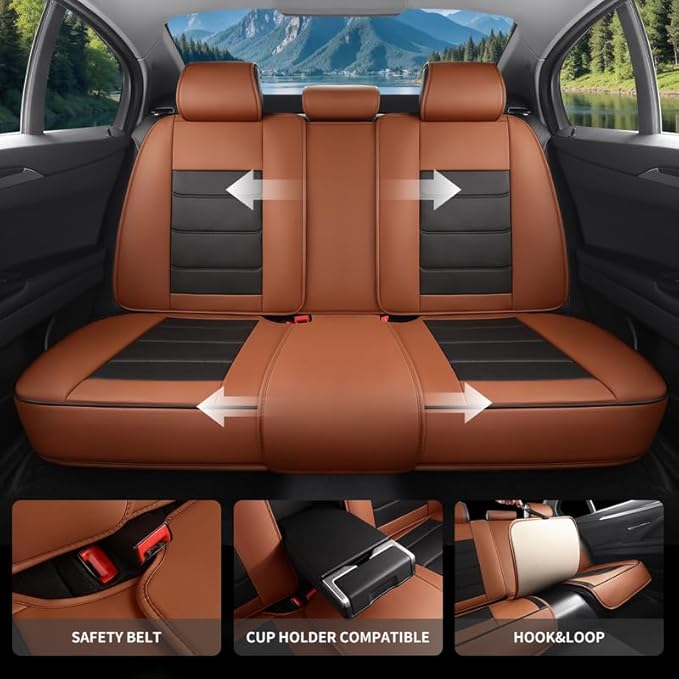 Car Seat Covers Full Set Custom Fit for Mercury Mariner 2005-2011-Luxury Leather with Lumbar Support, Breathable, Waterproof, Anti-Slip, Durable, Easy to Install (BlackBrown,Full Set)