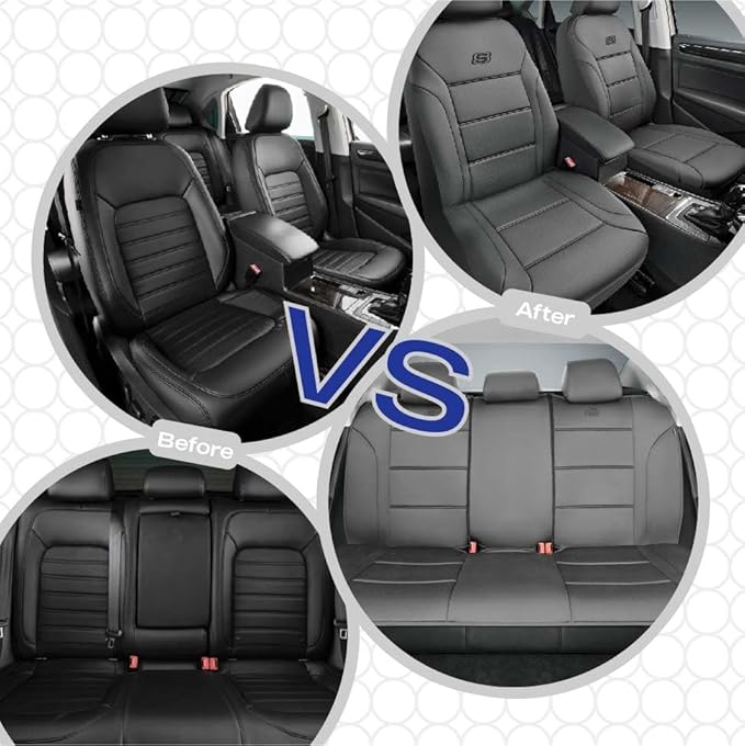 Skechers Memory Foam Car Seat Covers, Lycra Fabric Seat Covers,Seat Cover Full Sets Airbag Compatible, Automotive Comfort Protection for Most Cars,Trucks, SUVs, All Beige