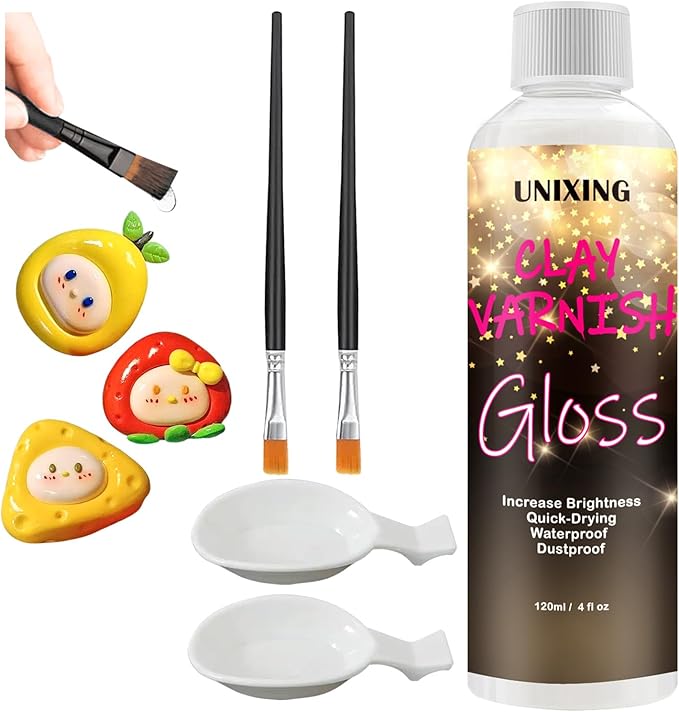 120ml Clear Varnish for Air Dry Clay, Gloss Finish Clear Glaze for Pottery , Ceramics, Oil Painting, Wood, Colourless Scratch Resistant Sealant Varnish (120x 1Pack)