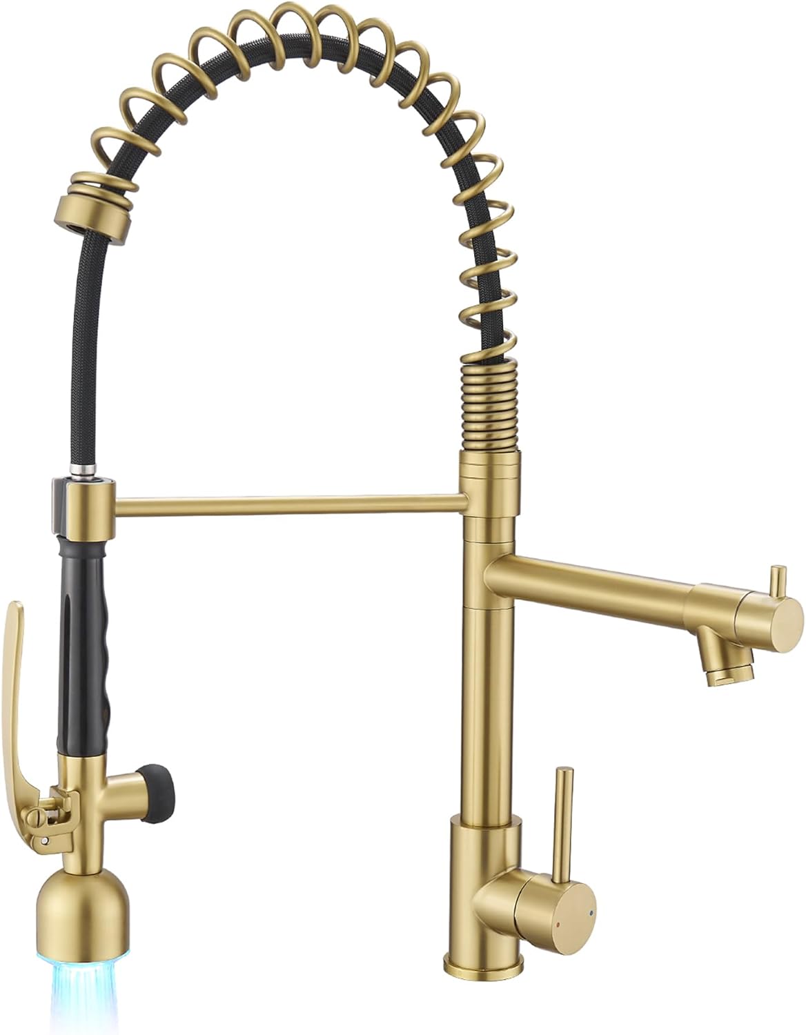 Fapully Single Handle High Arc Brushed Gold Pull Down Kitchen Faucet LED,Single Level Kitchen Sink Faucets with Pull Down Sprayer