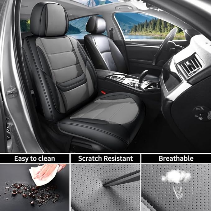Car Seat Covers Full Set Fit for Buick Envision 2016-2026, Premium Faux Leather Waterproof Car Seat Protectors with Lumbar Support, Breathable Anti-Slip Easy to Install(Black&Gray,Full Set)