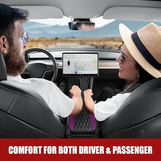 Car Center Console Cushion Pad, Armrest Cover for Car, Leather Waterproof Armrest Seat Box Cover, Auto Accessories Comfortable Arm Rest Box Cushion Pad for Most Vehicles (Purple)