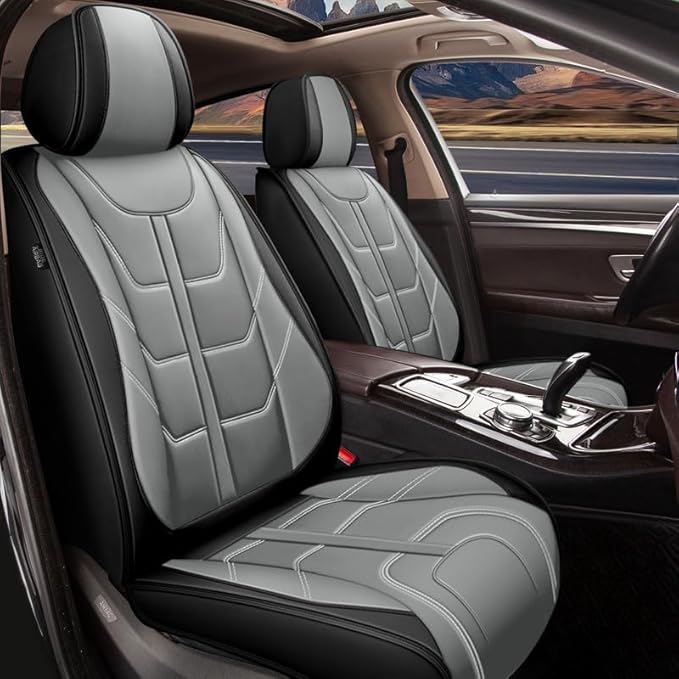 TTX LIGHTING Car Seat Covers fit for Dodge Challenger 2008-2025 Full Set: Premium Leather Automotive Seat Cover with Airbag Compatible Waterproof (5 Seats, Black & Gray)