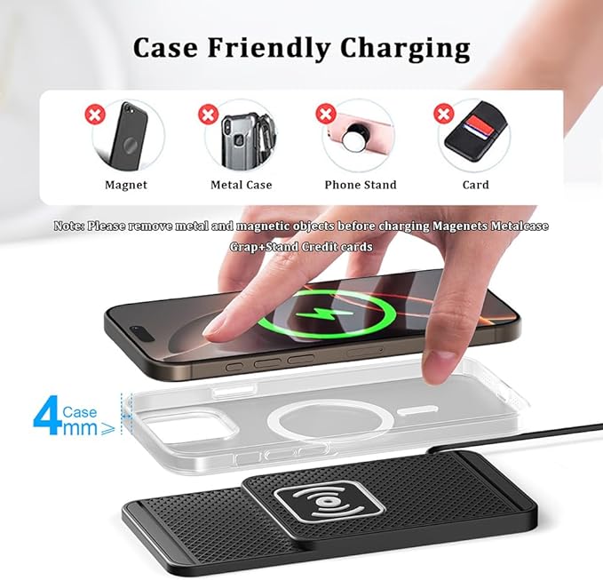 Wireless Charging Pad for Car for Toyota 4Runner bZ bZ4X C-HR Corolla Cross FJ Cruiser 2000-2026, 20W Fast Wireless Car Charger Pad Type-C/USB Non-Slip Phone Charging Mat