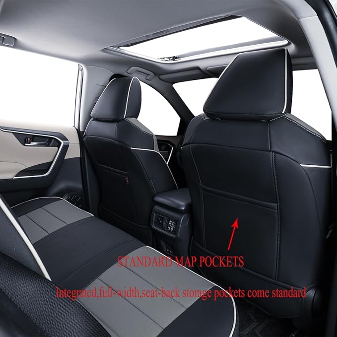 EKR Rav4 Seat Covers Custom Fit for Toyota Rav4 LE(NOT for Hybrid) 2013 2014 2015 2016 2017 2018,Leather Car Seat Cover for Trucks SUV Full Set,Faux Leather(Black/Gray)
