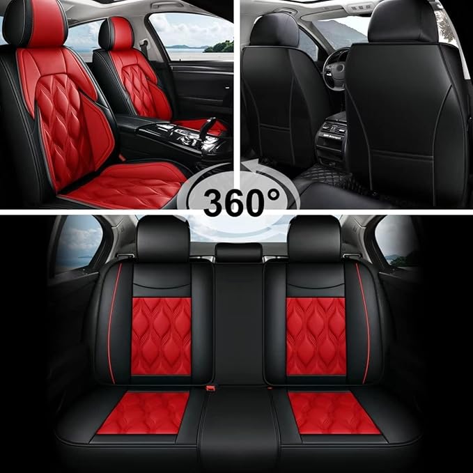 AOMSAZTO Car Seat Covers Full Set Fit for Cadillac XT5 2017-2026 Waterproof Faux Leather Car Seat Cushions Automotive 5 Seat Covers Set（Black&Red）