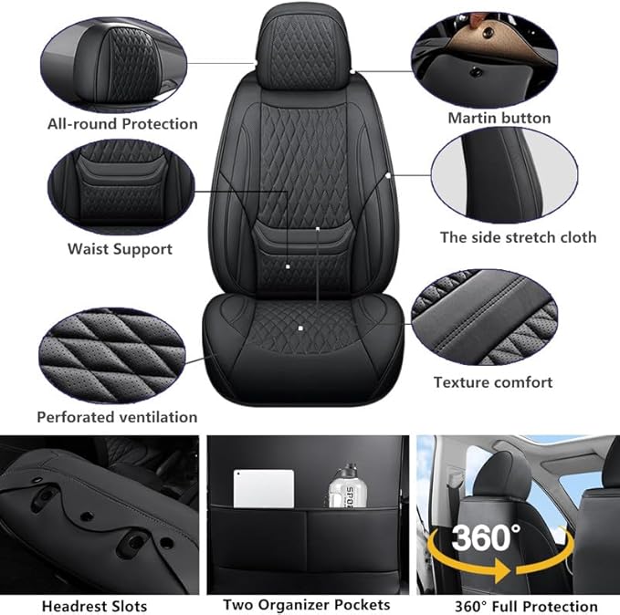 Front Seat Car Seat Covers Custom Fit for Buick Lacrosse 2004-2019 - Premium Faux Leather with Lumbar Support | Breathable, Waterproof, Anti-Slip, Durable (Black,Front Seat)