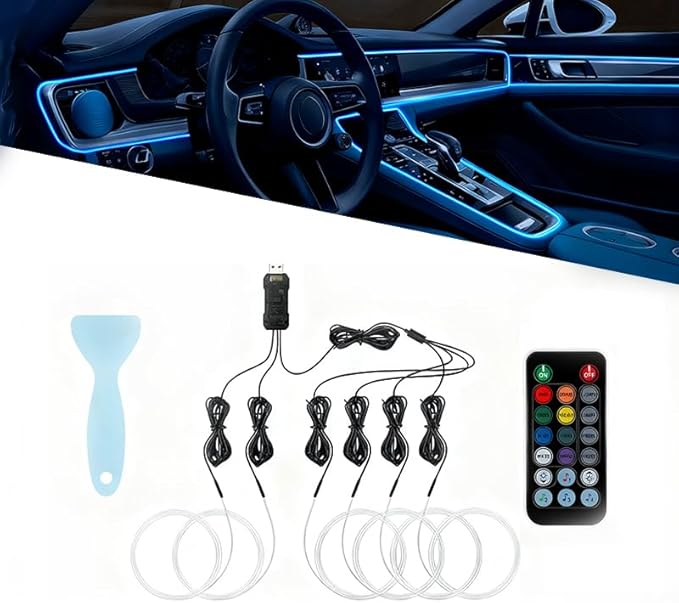 Car LED Strip Light for Nissan Rogue 2021 2022 2023 2024, 6 in 1 Car Ambient Lighting Kits, Interior Interior Light Sync to Music, Auto Decorations Interior Accessories, 8M