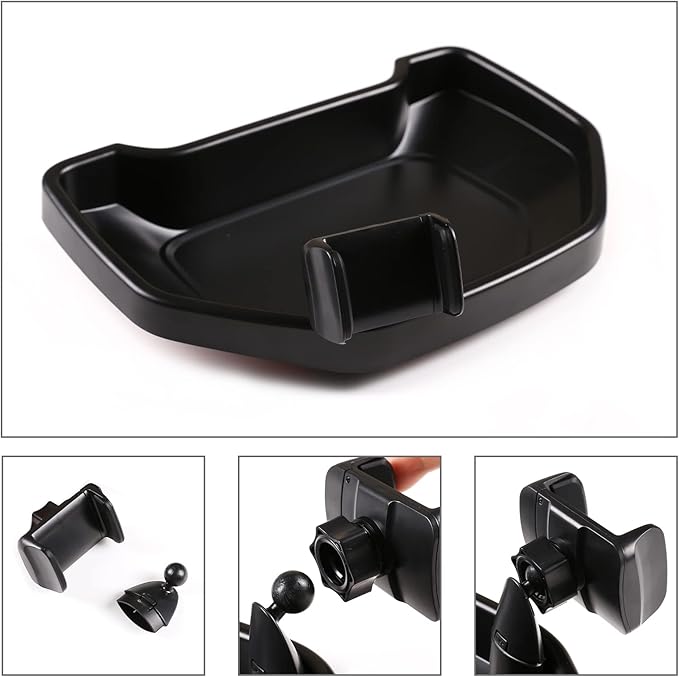 LLKUANG Black ABS Car Center Console Dash Table Storage Tray Fit for Toyota Tundra 2014-2021 Instrument Organizer 360° Rotating Phone Holder Cradle Accessories (with Mobile Phone Holder)