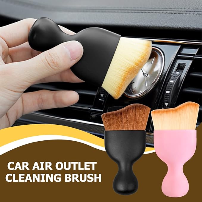 Blilo 2PCS Car Interior Detailing Brush with Dust Cover, Auto Soft Hair Cleaning Brushes, Scratch Free Curved Dirt Collectors, for Vehicle Dashboard Air Conditioner Vents Leather Computer (Pink/2PCS)