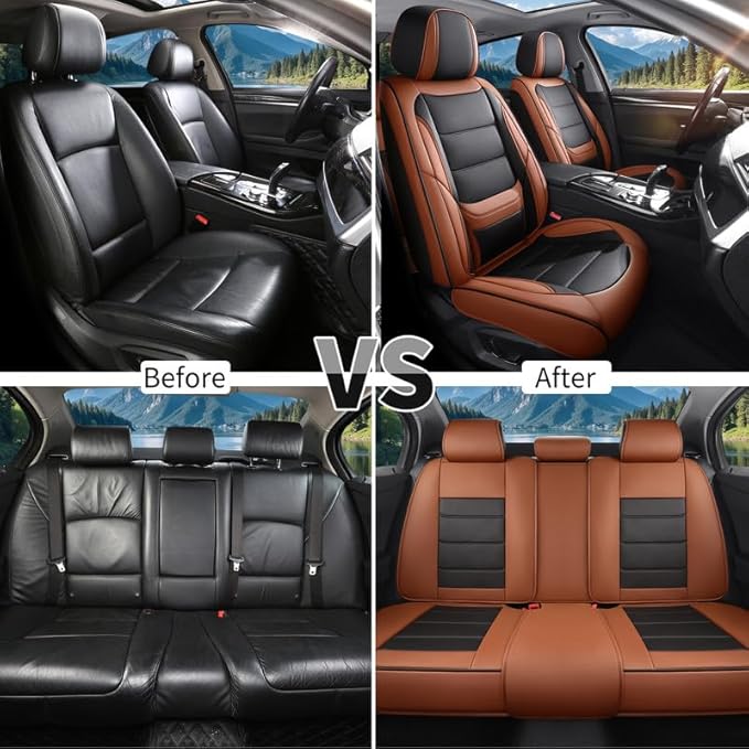 Car Seat Covers Full Set Custom Fit for Chevy Trax 2015-2026-Premium Faux Leather with Lumbar Support, Breathable, Waterproof, Anti-Slip, Durable, Easy to Install (Black&Brown,Full Set)
