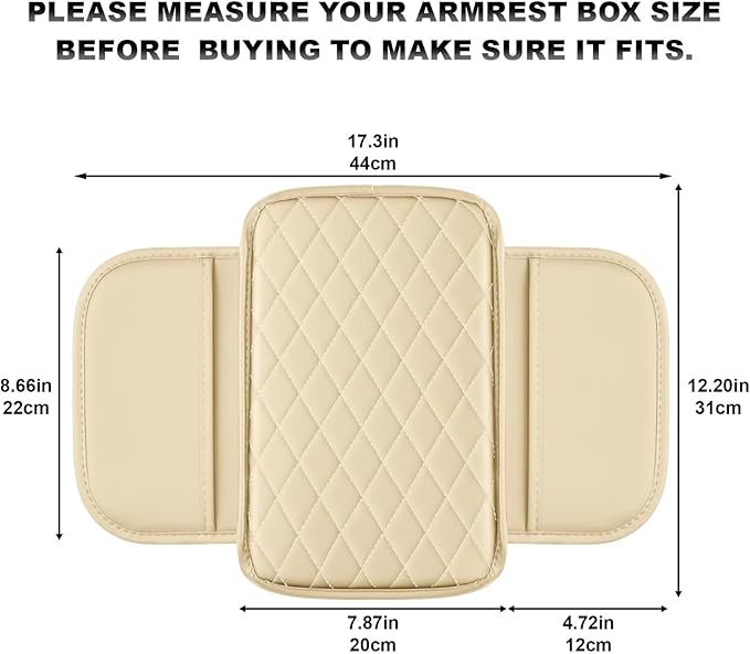 Upgraded Car Center Console Cover Fit for Corolla Cross Faux Leather Car Armrest Cover Cushion with 2 Storage Bags,Car Armrest Storage Box Interior Accessories(Beige&Whiteline)