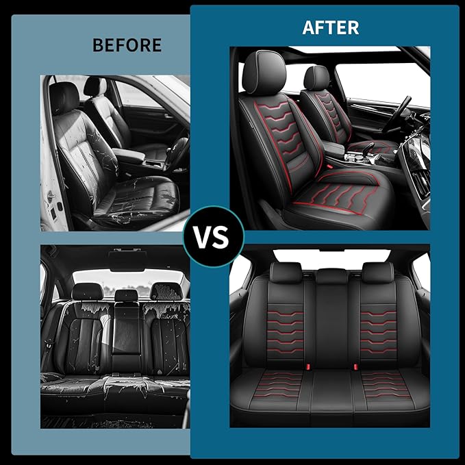 Fit Murano Car Seat Covers Compatible with Nissan Murano 2004-2025 2026 - Premium Leather，Waterproof Breathable，All-Weather Seat Cushion Protecto&Airbag Compatible (2 Front Seat Red Line Black)