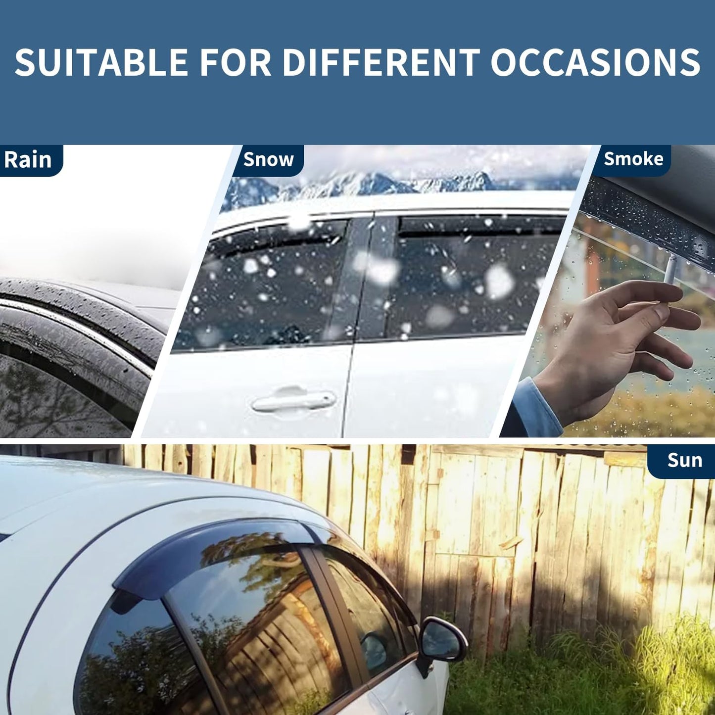 4PCS Rain Guards Window Visors Fit for 2003-2007 Honda Accord 4-Door Sedan, 94943, Outside Mount Wind Deflector Vent Shade Shield, Exterior Car Accessories, 2003 2004 2005 2006 2007