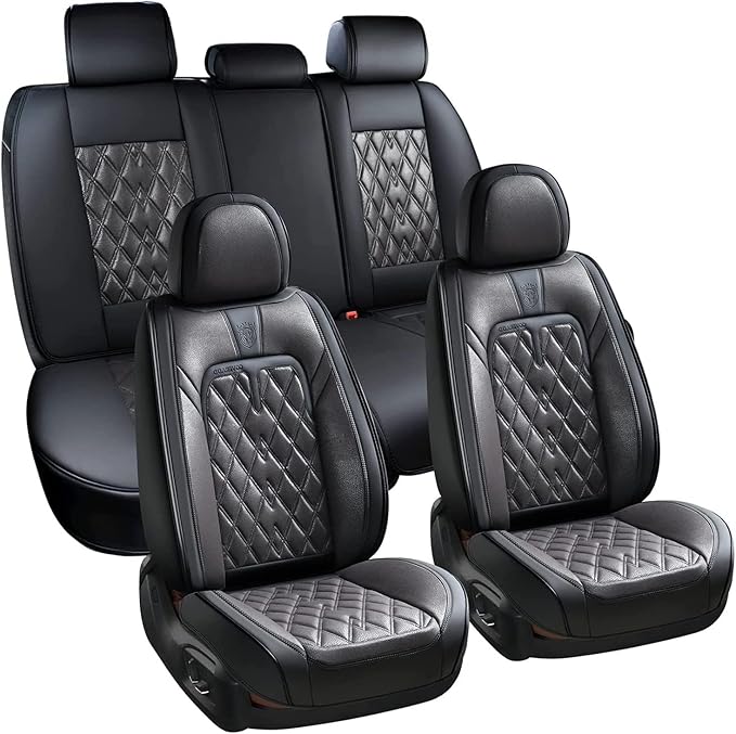 Coverado Car Seat Covers Full Set, 5 Seats Covers for Cars, Car Seat Covers Front Seats Back Seat Covers, Car Seat Protector Luxury Leathaire Waterproof Seat Cushions Universal Fit Most Cars Black