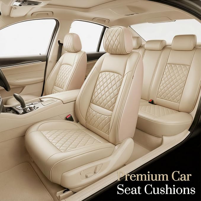 Fit for Santa Cruz Seat Covers Compatible with Hyundai Santa Cruz 2022-2026 - Waterproof Breathable Leather Automotive Seat Cushions Protector,Airbag Compatible,Full Set 5 Seats(Beige)