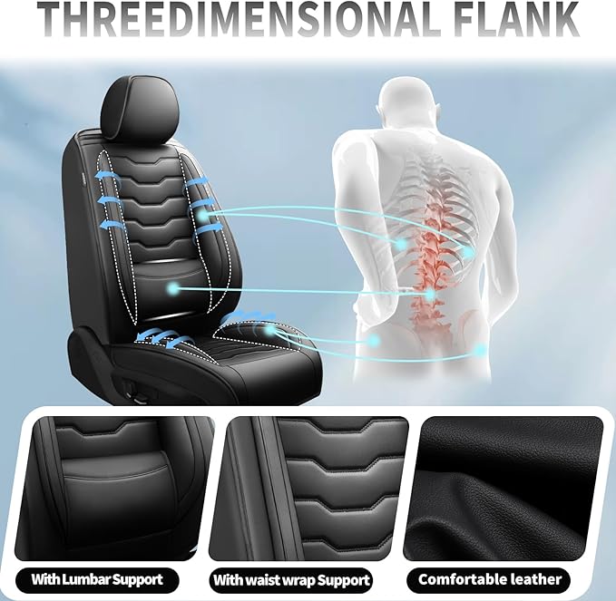 Fit Murano Car Seat Covers Compatible with Nissan Murano 2004-2025 2026 - Premium Leather， Waterproof Breathable， All-Weather Seat Cushion Protecto&Airbag Compatible (2 Front Seat Black)